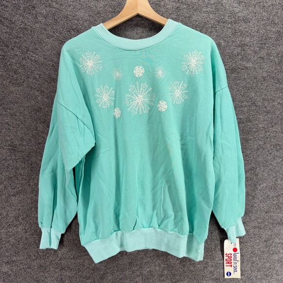 New Land'n Sea Sweatshirt Women 18W Plus Blue Snowflake Fleece Long Sleeve - Picture 3 of 10